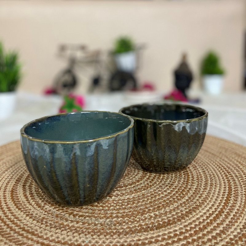 Ceramic Dining Ceramic Vegetable Bowl Studio Collection Emerald Green Tulip Shaped Glazed Dinner Bowls Set of 2  (Pack of 2, Green)