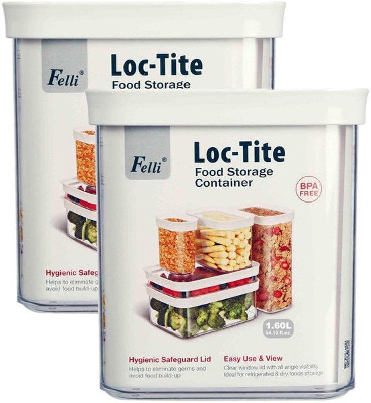 FELLI Transparent Food Storage Container | Fridge Container For Grocery Pack Of 2 - 1.6 L Plastic Fridge Container  (Pack of 2, Clear)