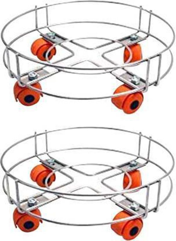 spyker SUPER DELUXE HEAVY Stainless Steel Gas Trolly/Lpg Cylinder Stand Trolley with Wheels (Silver) - Set of 2 Pieces Gas Cylinder Trolley (Steel) Gas Cylinder Trolley  (Silver)