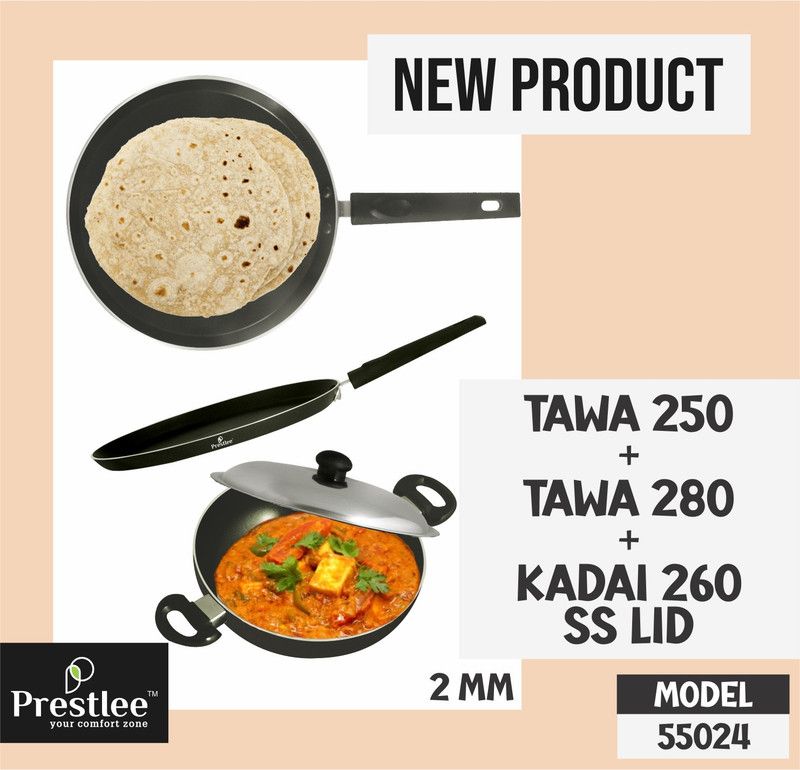 Sabari Prestle PNFT-55024 Non-Stick Coated Cookware Set/non stick kadai/appam kadai Tawa 26 cm diameter  (Aluminium, Non-stick)
