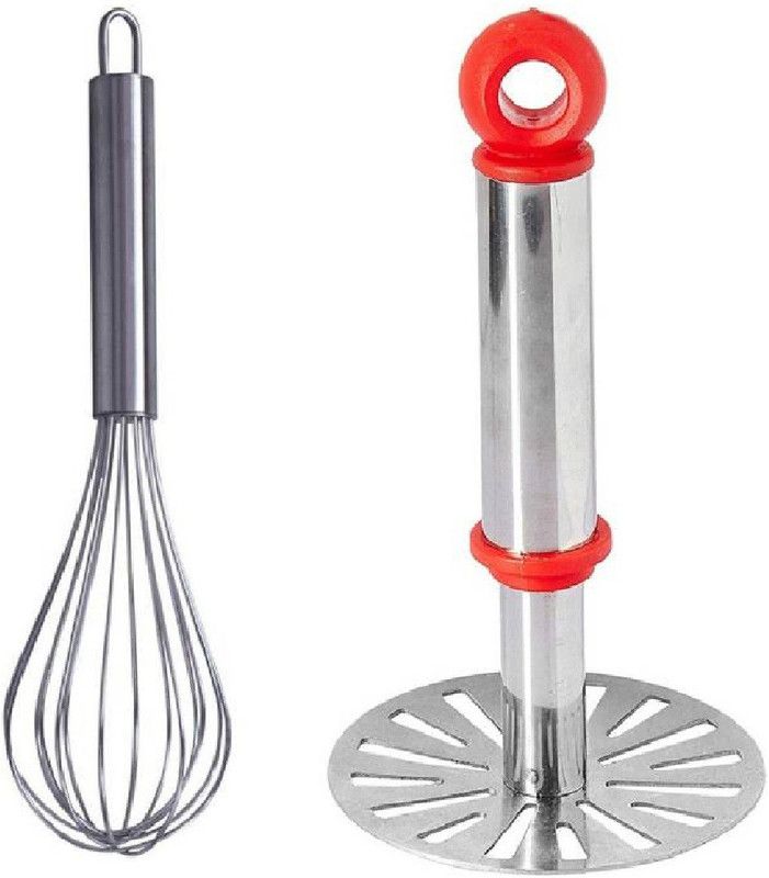MJDCNC Combo of Kitchen Tool Set - Stainless Steel Potato Masher and Egg Whisker Kitchen Tool Set  (Whisk, Masher)