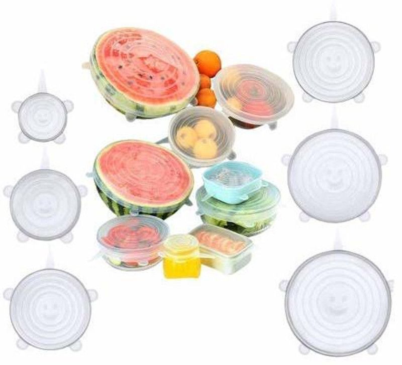 SWISS WONDER IIX™-4RF-Silicone Lids for Bowls Cups Mug Glass Bowl Stretch Reusable Cover Multi Various Size Kitchen Food Safety 6 inch Lid Set  (Silicone)