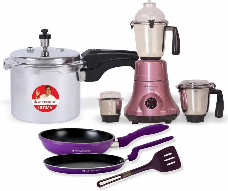 WONDERCHEF Combo York Offer (Wonderchef Premium 750W Mixer Grinder+Ultima Pressure Cooker 3L +3 PC ELITE FD SET) Induction Bottom Non-Stick Coated Cookware Set  (Aluminium, 1 - Piece)