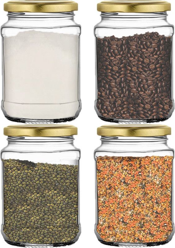 Miniature Mart Glass Utility Container - 500 ml  (Pack of 4, Clear)