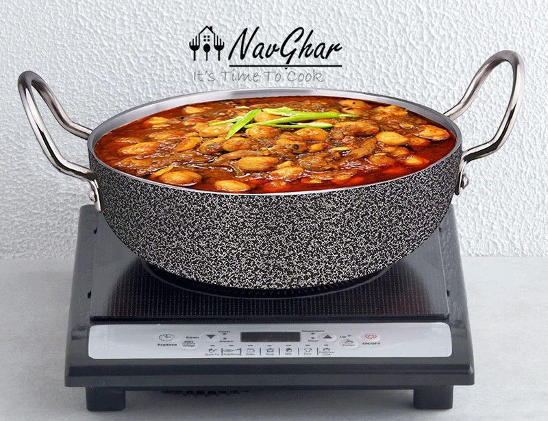 Navghar Silver Touch Series of Aluminium Kadhai. Kadhai 27.1 cm diameter 3.6 L capacity  (Aluminium, Non-stick, Induction Bottom)