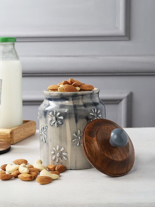 Miah Decor Ceramic Grocery Container - 500 ml  (Grey)