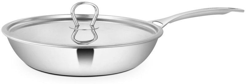 Shri & Sam Stainless Steel Platinum Plain Fry Pan 24 cm diameter with Lid 1.6 L capacity  (Steel)
