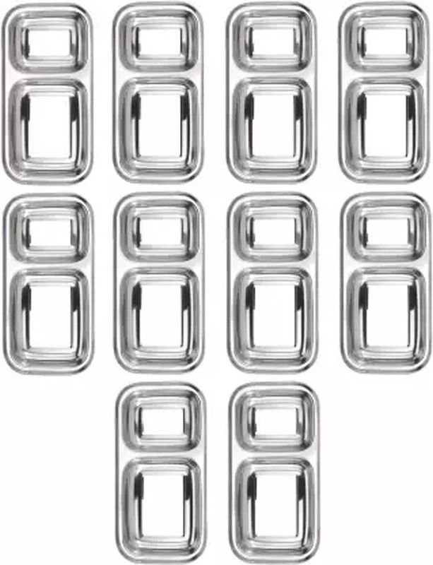 Rhtdm Stainless Steel 2 in 1 Pav Bhaji Plate | Two Compartment Dinner Plate| 22 X 11 cm (Pack Of 10) Dinner Plate  (Pack of 10)