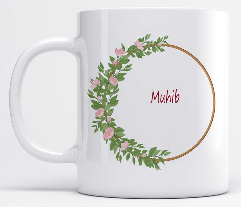 Name Muhib Printed Floral Ring Ceramic Coffee Mug  (325 ml)