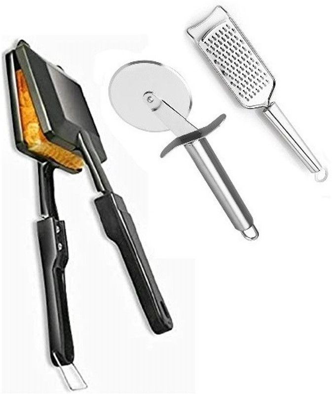 Nbird Aluminium Gas Toaster, Steel Pizza Cutter and Heavy Cheese Grater Kitchen Tool Set  (Black, Grater, Cutter, Roaster)