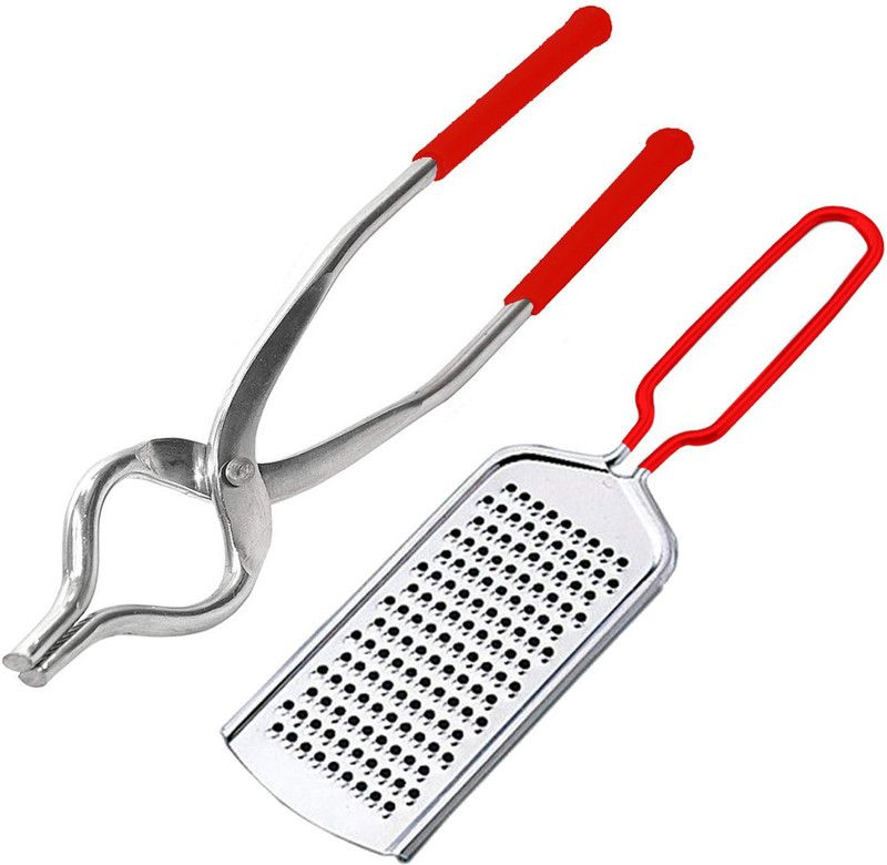 finality PVC Tong Combo Set goti Pakkad + Grater, Large Size (Red) Kitchen Tool Set  (Red, Tong, Grater)