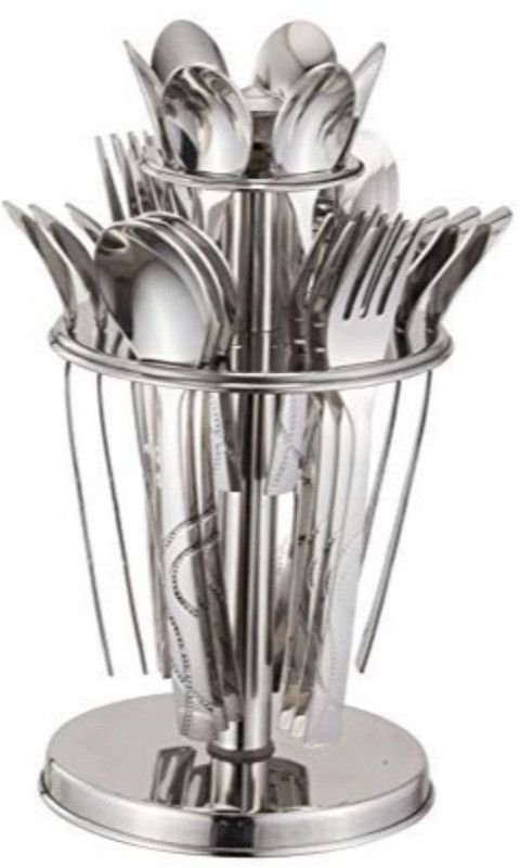 Parage Beauty 25 pc Cutlery set for dining table, Spoons set combo with stand, Designer Stainless Steel Cutlery Set  (Pack of 25)