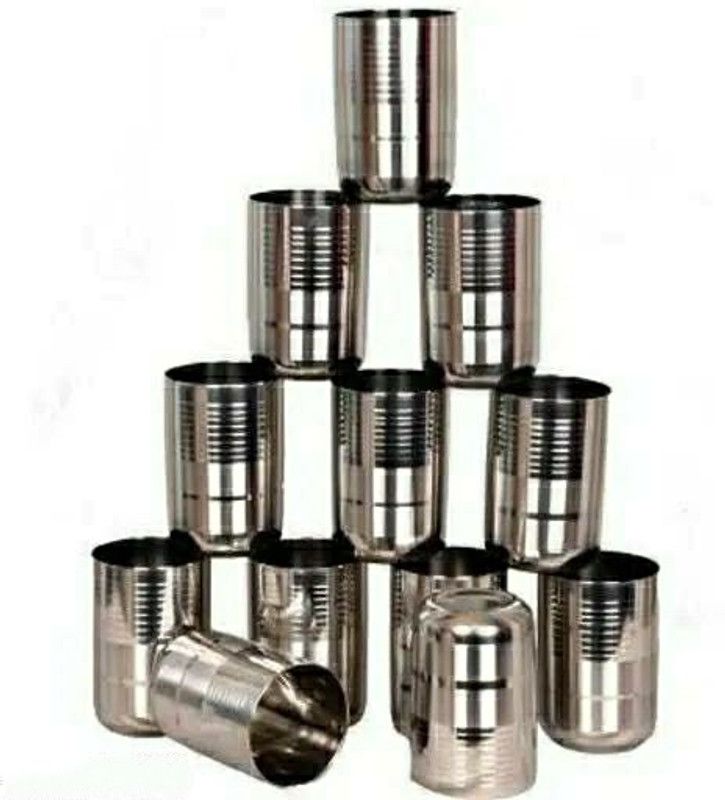 REKHA ENTERPRISE (Pack of 12) Stainless Steel G5-12 Glass Set Water/Juice Glass  (350 ml, Steel, Silver)