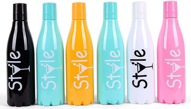 PINJAS Style Water bottle 1000 ml Bottle for Fridge Office Sports School Gym Yoga 1000 ml Bottle  (Pack of 6, Multicolor, Plastic)