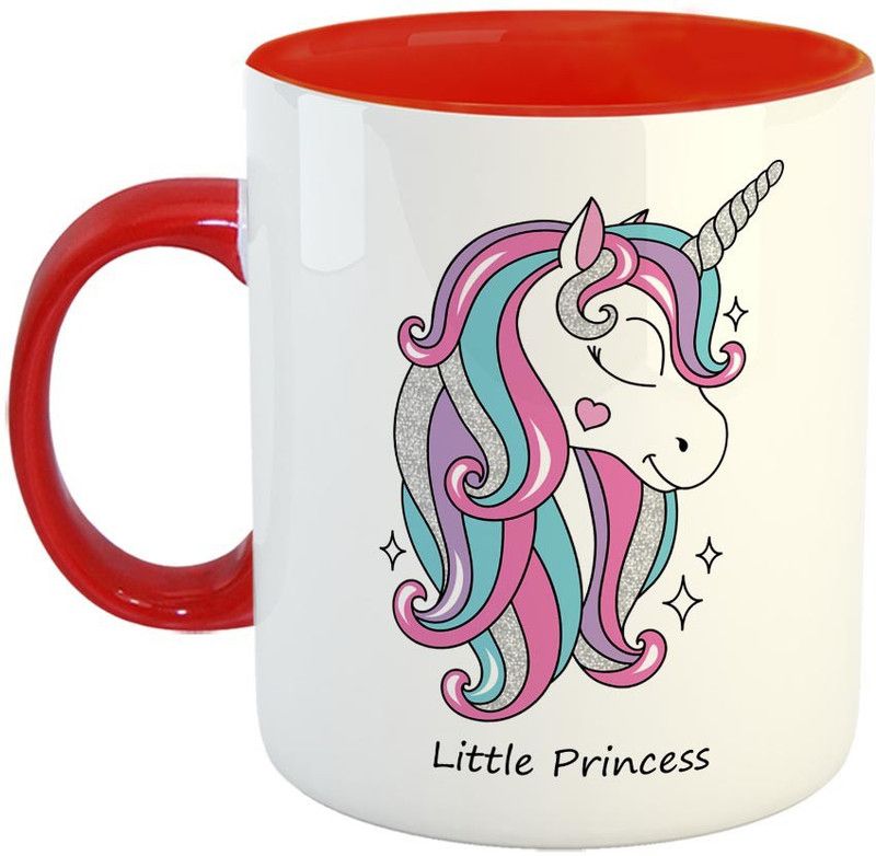 Furnish Fantasy Little Princess Unicorn Ceramic Coffee - Best Birthday Gift for Daughter, Sister, Unicorn Lover - Color - Red (0727) Ceramic Coffee Mug  (350 ml)