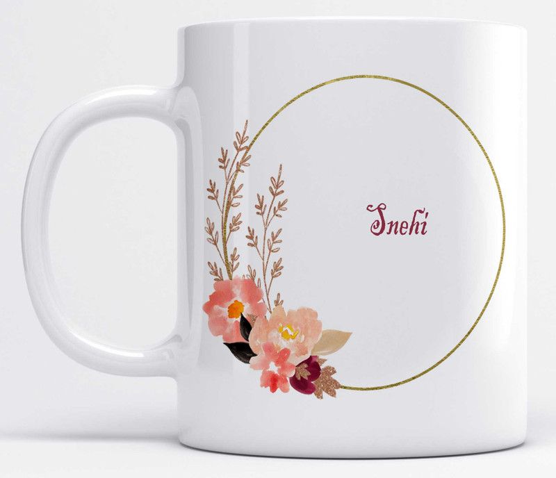 Name Snehi Printed Light Pink Flower Design Ceramic Coffee Mug  (350 ml)