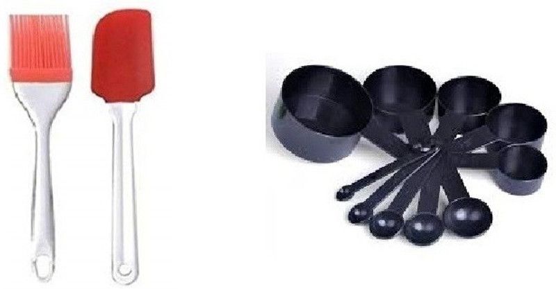 MOREL Measurement Spoon set Balck and Silicon Spatula and Oiling Brush Kitchen Tool Set Kitchen Tool Set  (Multicolor, Baking Tools)
