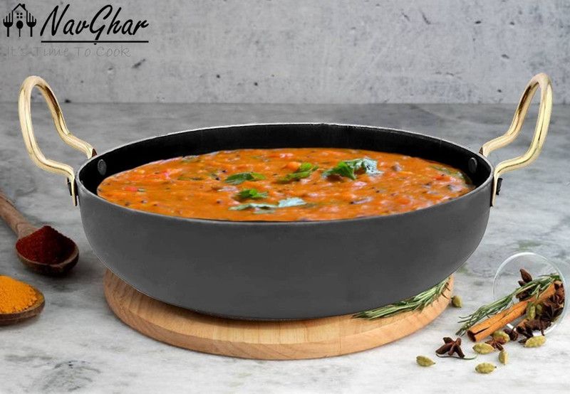 NavGhar Iron Kadhai Flat Bottom - Induction Friendly, 30 cm Dia, 4.5 L Capacity Kadhai 30 cm diameter 4.5 L capacity  (Iron, Induction Bottom)