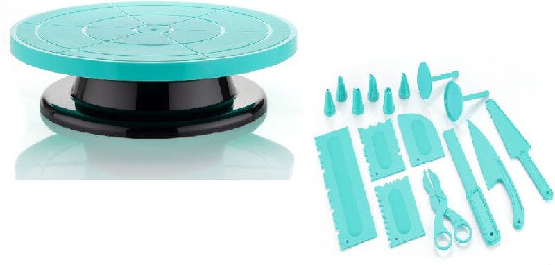 Romax Cake Decoration tools combo for cake baking and making at home, kitchen, store and bakery. Cake turn table, nozzle set, scrapper, straight knife, curved knife Kitchen Tool Set BLUE Kitchen Tool Set BLUE Kitchen Tool Set  (Baking Tools)