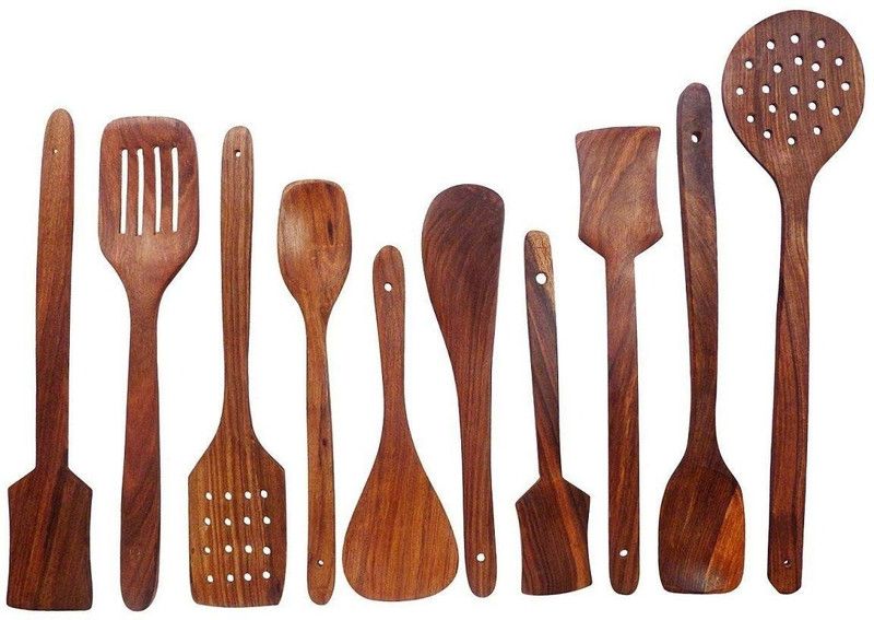 Indian Wood Crafts IWC40 Kitchen Tool Set  (Brown, Spatula, Ladle, Strainer, Skimmer, Cooking Spoon)