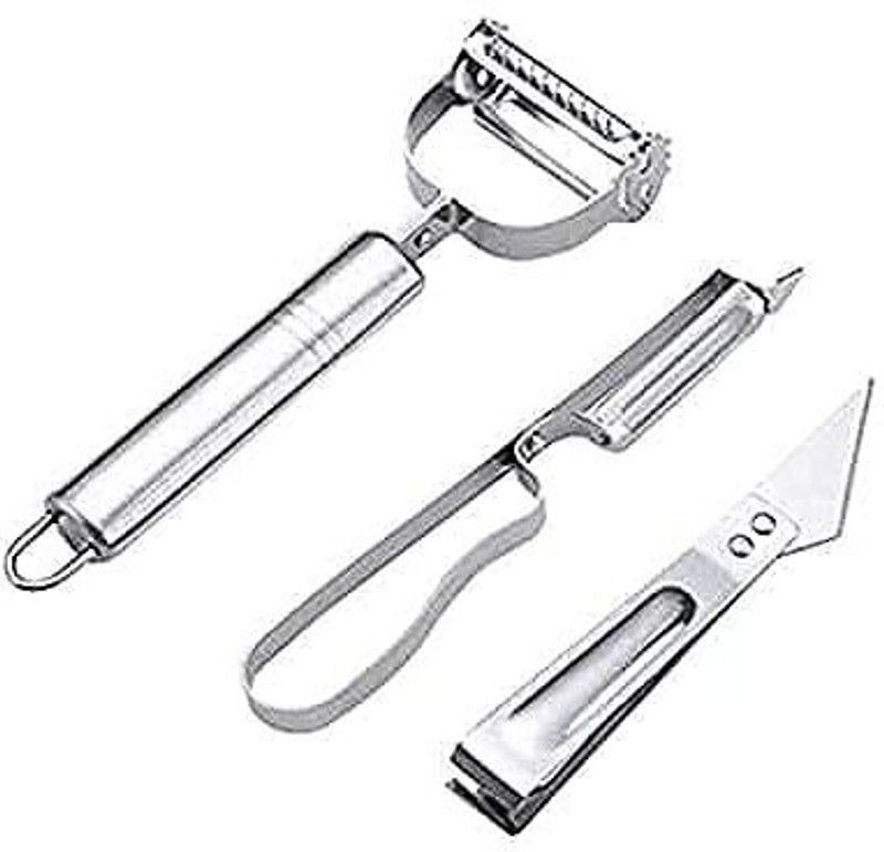 Birudmart Set of 3 Stainless Steel Vegetable & Fruit All in 1 Peeler with Meat Cutter and Hand Peeler Kitchen Tool Set  (Peeler, Cutter)