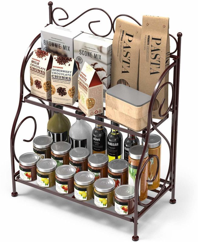 realms kraft 2 Tier Foldable Wrought and Cast Iron Spice Shelf Rack Kitchen Bathroom Containers Kitchen Rack  (Cast Iron, Black)