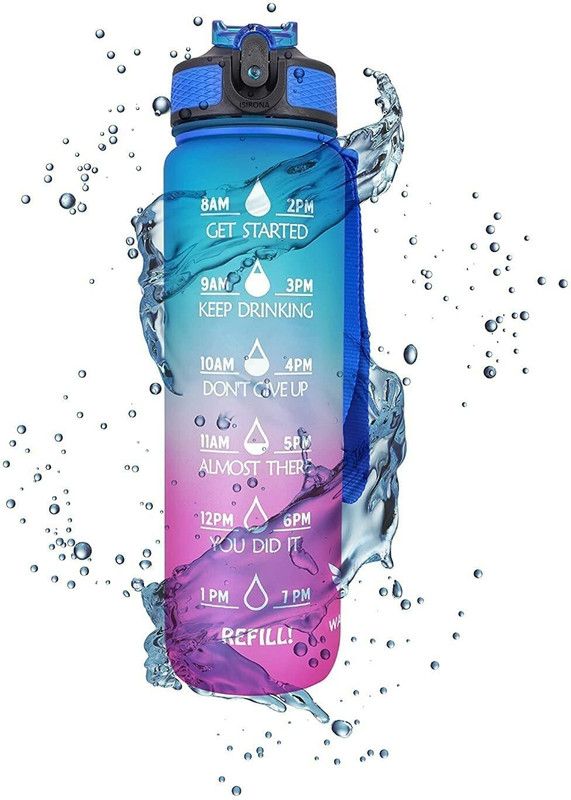 Perpetual Motivational Water Bottle with Time Marker | Unbreakable & Leak proof Wide Mouth 1000 ml Bottle  (Pack of 1, Pink, Silicone)