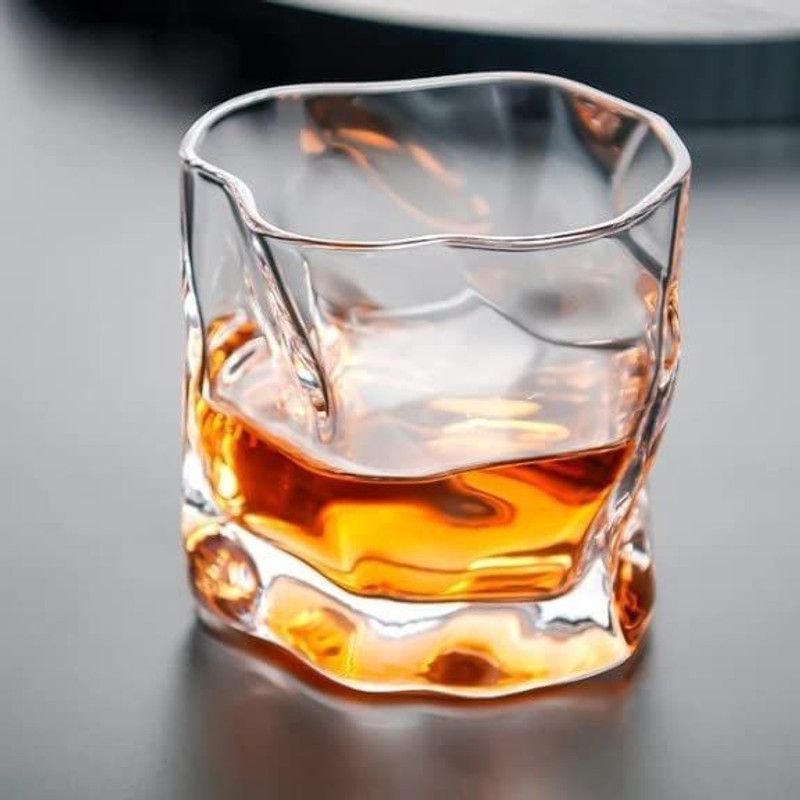 stallione (Pack of 6) Japanese Edo Designer Crumple Paper Twisted Glass Set Whisky Glass  (70 ml, Glass, Clear)