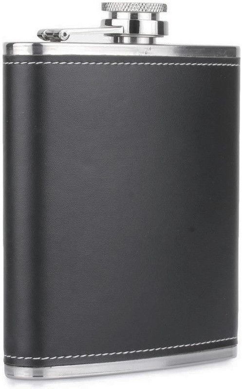 MENZY Stitched Leather & Stainless Steel Liquor Holder Stainless Steel Hip Flask  (210 ml)