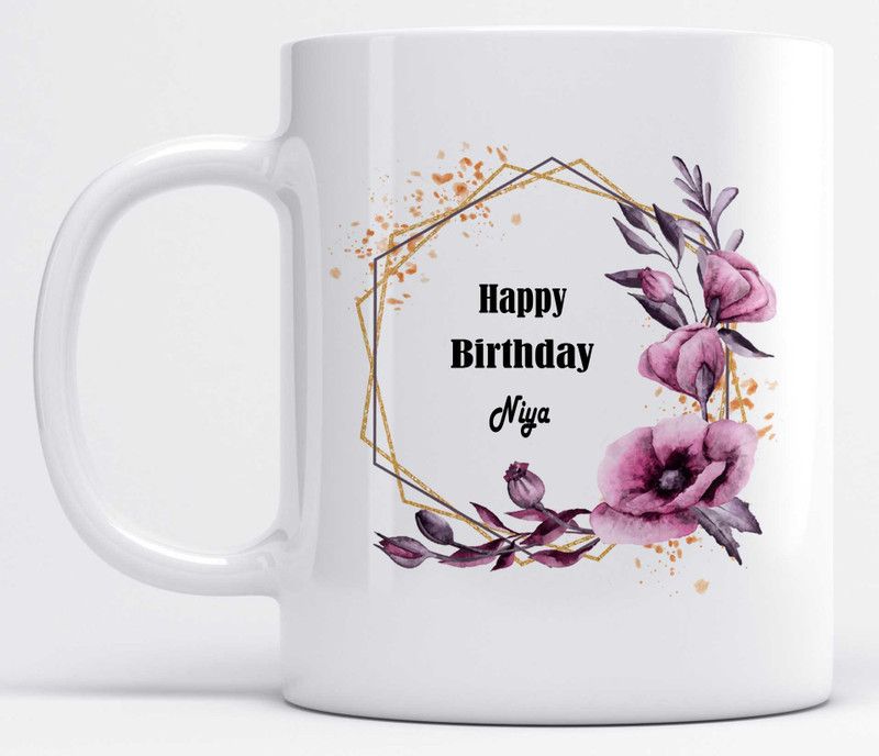 Beautiful Floral Design Name Niya Printed Ceramic Coffee Mug  (325 ml)