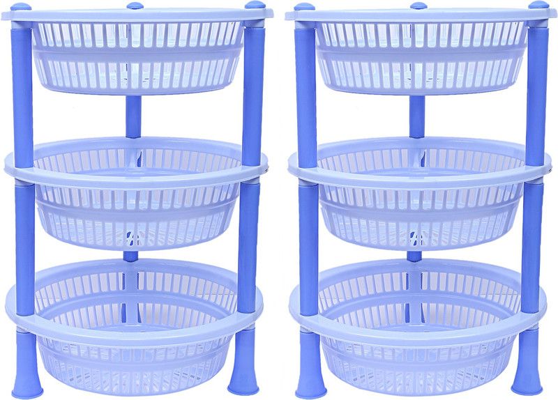 KUBER INDUSTRIES Fruits/Vegetables Kitchen Rack Plastic Plastic 2 Pieces 3 Layer Multi-purpose Kitchen Storage Basket Rack (Blue)-CTKTC13189