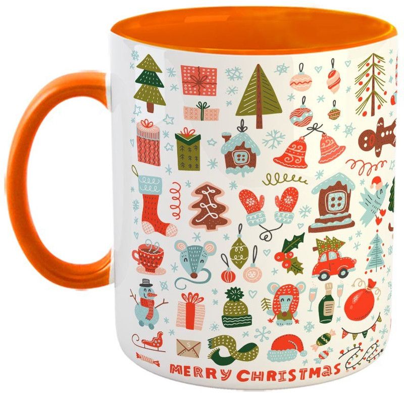Furnish Fantasy Christmas Ceramic Coffee - Best Gift for Christmas - Color - Orange (0994) Ceramic Coffee Mug  (350 ml)