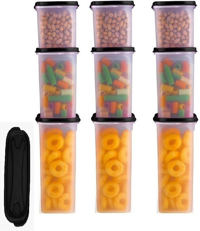 Romax Plastic Grocery Container - 1000 ml, 1500 ml, 2000 ml  (Pack of 9, Black)