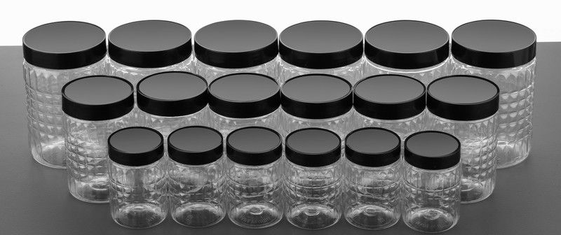 4 SACRED Airtight stackable kitchen storage - 350 ml, 650 ml, 1200 ml Plastic Grocery Container  (Pack of 18, Black)