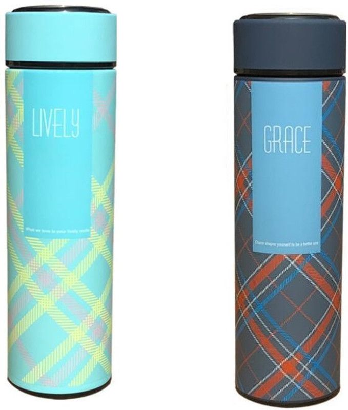 BENISON INDIA Travel hot or cold bottle/flask/Thermos with strainer 500 ml Flask  (Pack of 2, Multicolor, Steel)