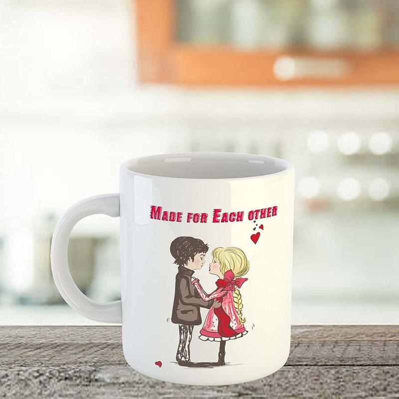 Artscoop "Made for Each Other" Love Quotes Printed Coffee Tea Cup Gift for Girlfriend/Boyfriend/Husband/Wife Ceramic, Bone China Coffee Mug  (330 ml)