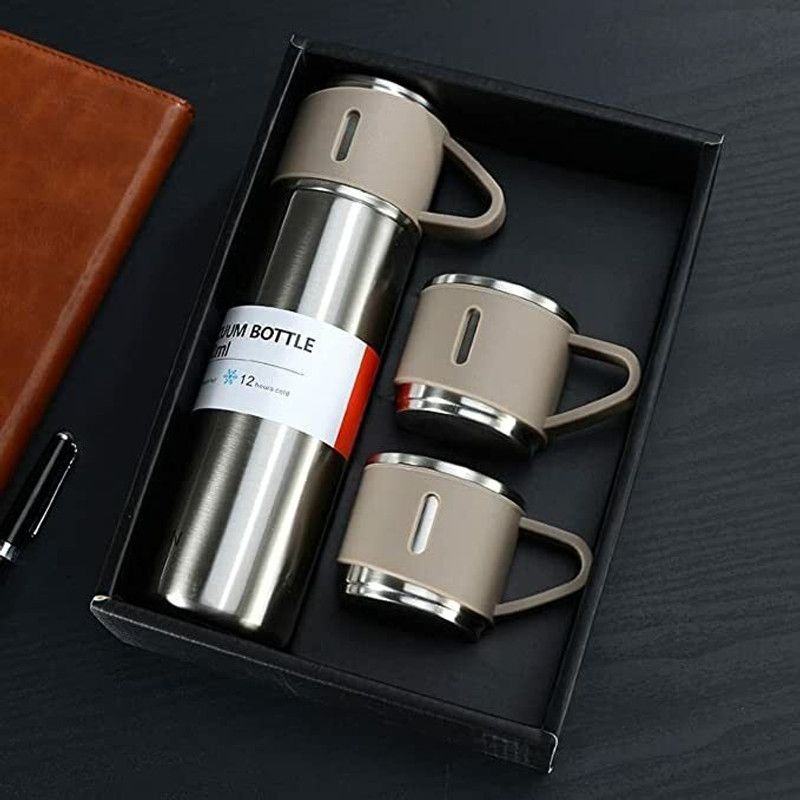 Vacuum Flask set 3Cup set for Hot &Cold Drink BPA Free(Giftset Multicolor) 500 ml Flask  (Pack of 1, Multicolor, Steel)