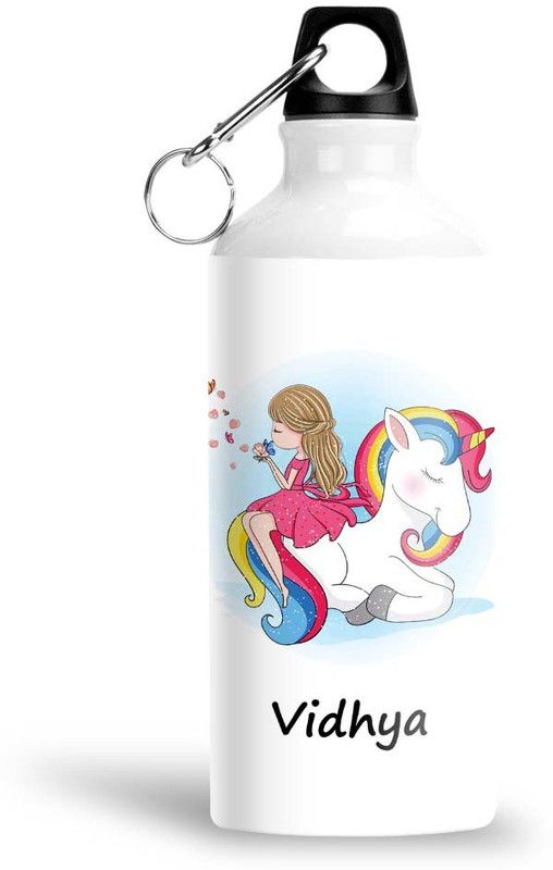 Furnish Fantasy Unicorn Aluminium Bottle - Best Happy Birthday Gift for Kids, Name - Vidhya 600 ml Bottle  (Pack of 1, Multicolor, Aluminium)