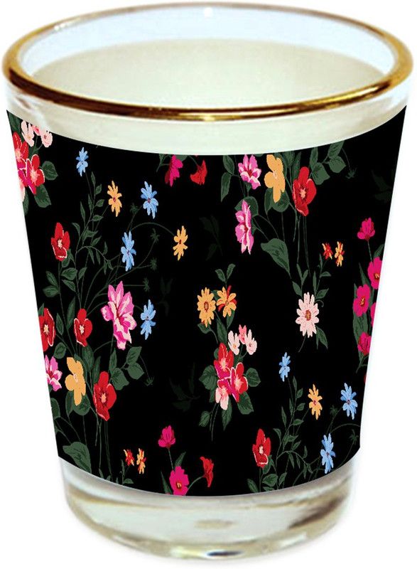 Sri Sai Shopping vodka shot glass multicolor floral design with golden rim for home and bar accessories 40ml (style-10276) Glass Shot Glass  (40 ml, Glass, Multicolor)
