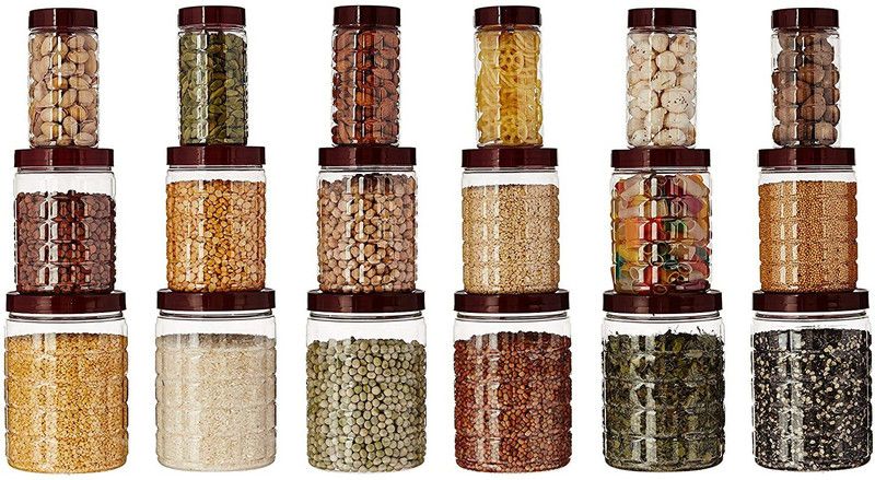 BRUZZLINE - 1000 ml Plastic Grocery Container  (Pack of 18, Brown)