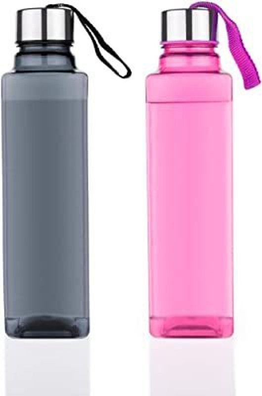 vedo Plastic Water Bottle Square Shape For Fridge Kids School College (PACK OF 2 ) 1000 ml Bottle  (Pack of 2, Black, Pink, Plastic)