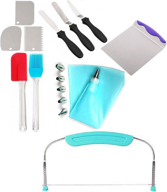 VAAMnational Piping Bag 6 Nozzles Cake Decorating Tool Set Frosting Icing Silicone Spatula and Oil Brush Set With Cake Lifter Kitchen Tool Set Kitchen Tool Set  (Baking Tools)