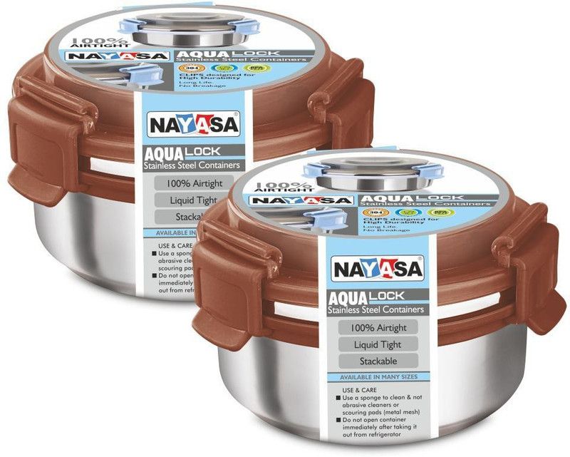 NAYASA Steel Grocery Container - 300 ml  (Pack of 2, Brown, Silver)