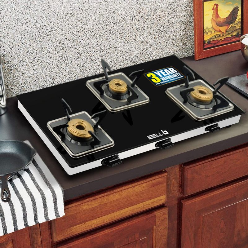 iBELL 8413STAR Gas Stove, 3 Burner, Premium Square Design, BIS Approved, 7mm Toughened Glass Manual Gas Stove  (3 Burners)