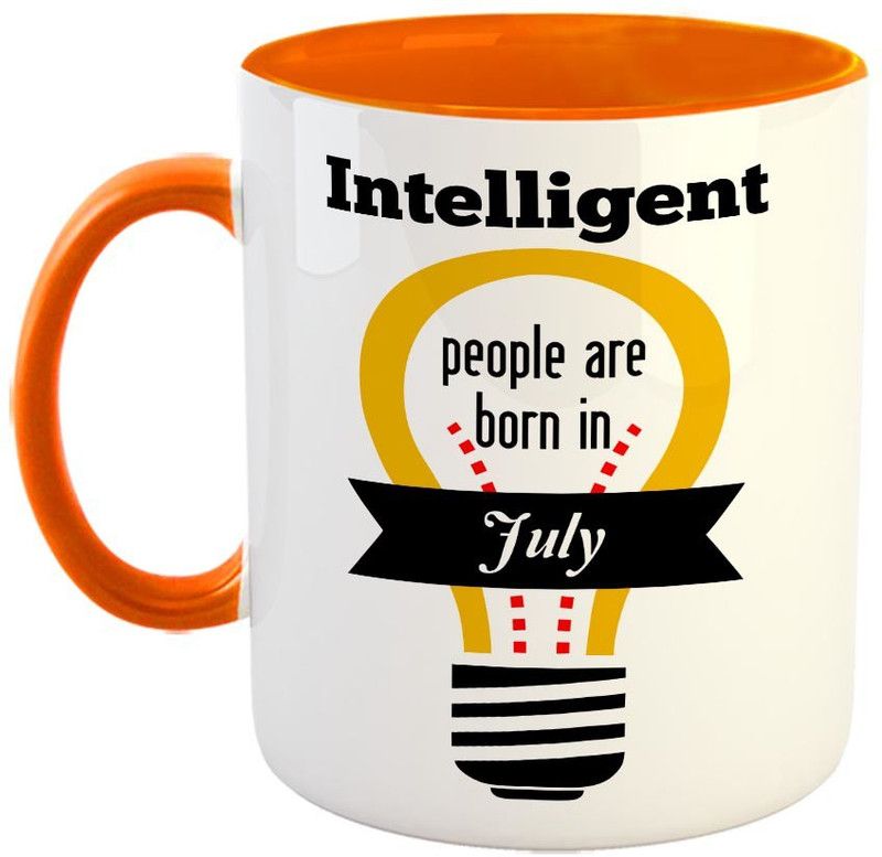 FABTODAY Intelligent people are born in July Coffee - Best Gift for Birthday - Color - Orange Ceramic Coffee Mug  (350 ml)