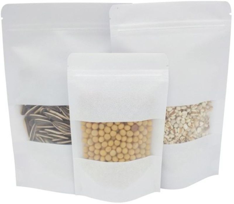 DEERA Ziplock Airtight Stand Up Stand Up Matte White Food Grade Polyester Storage Pouch  (Pack of 100)