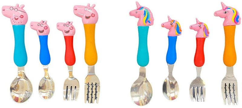 Ahuja trading Cartoon Fork and Spoon Set for Kids Stainless Steel Cutlery Set  (Pack of 4)