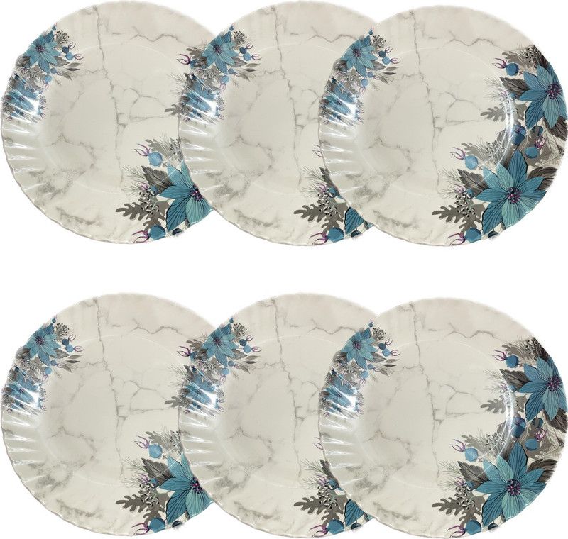 Evntra Melamine Tableware white Non Breakable Plate - 11 Inch 6 Piece Set (Blue Flower) Dinner Plate  (Pack of 6)