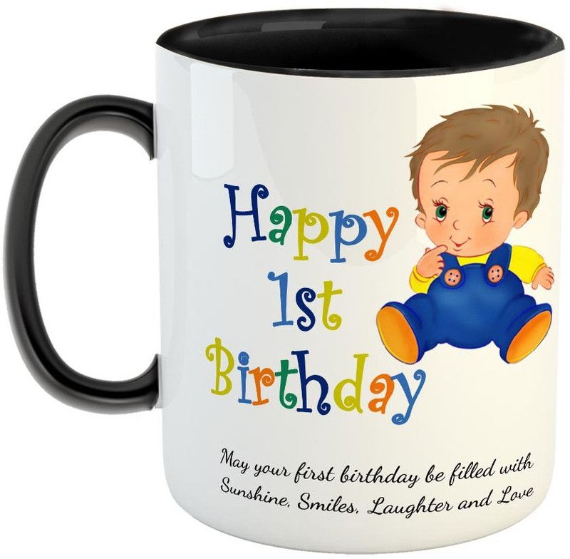 FABTODAY Happy Birthday 1st Birthday Coffee - Best Gift for Birthday - Color - Black Ceramic Coffee Mug  (350 ml)