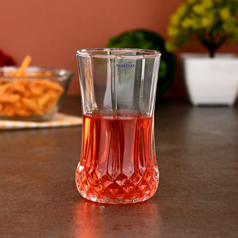 FAREFAXX (Pack of 12) diamond cut crystal clear shiny hygiene glass 12 pcs Glass Set Water/Juice Glass  (200 ml, Glass, Clear)